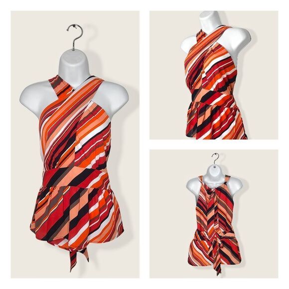 NWT New York & Company | Striped Cross Front Tie Neck Halter Top | XS - Picture 1 of 11